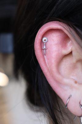 Fresh double helix piercing preformed at Sonoma County Piercing!