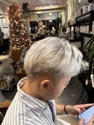 Platinum white color on men hair