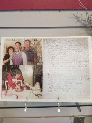 Amazing gift!! Cutting board with a picture and your own hand writren recipe! Great gift for any occasion!