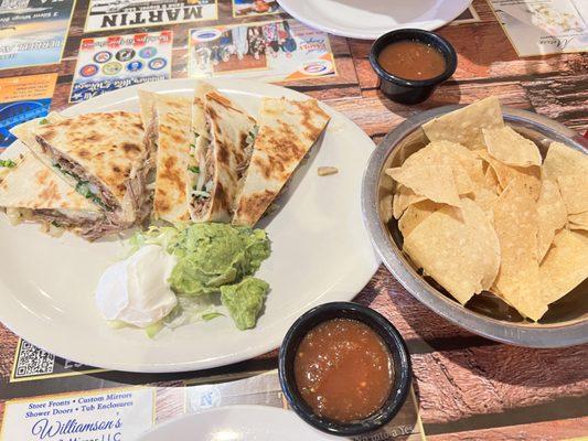 Brisket Quesadilla + Salsa & Chips