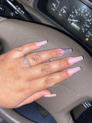 Pink powder acrylic nails by Tim