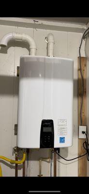 A Navien 240A tankless water heater. Converted over to liquid propane for our customer!