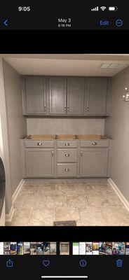 Finished drywall and cabinets installed