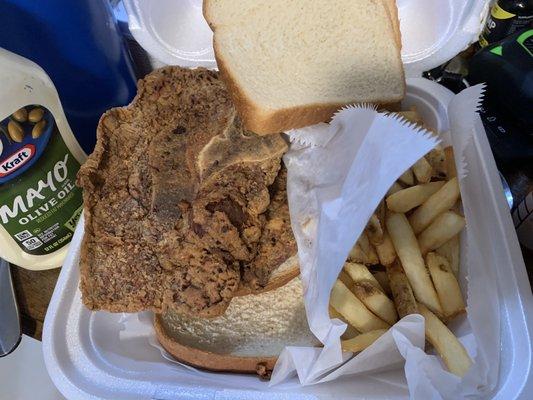 Fried pork chops and fries