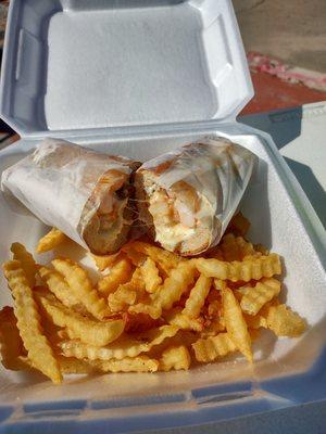 Kickin' shrimp Po boy with fries