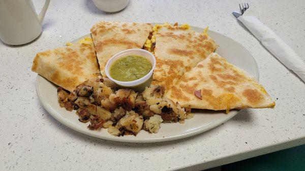 Breakfast quesadilla with salsa verde