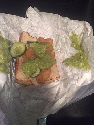 Where is the other half of the ingredients in this sandwich and why is the bread so hard even our dog can't chew it?