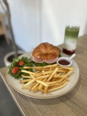 Ham and Croissant Sandwich with Fries