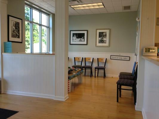 Waiting area for well-check patients also complete with train table, books and toys.