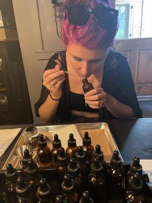 My girlfriend testing the scents