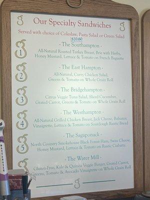 Sandwich menu