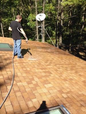 Roof Cleaning on a 12 year old roof showing Algae Staining.