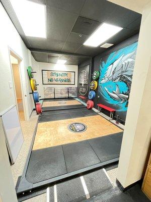 love the details of this Oly lifting room! like an art gallery