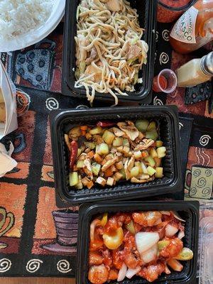 Combo Chow Mein (Top) Kung Pao Chicken (Middle) Sweet & Sour Pork (Bottom)