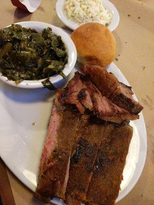 Ribs and brisket combo with slaw and collard greens