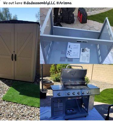 A shed and a grill Assembled by my team in Arizona