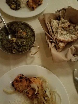 Saag paneer, rosemary naan, ginger tikka kebab