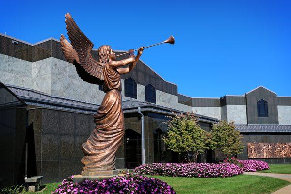 Our Trumpeting Angel in front of the Angel of Peace Mausoleum.