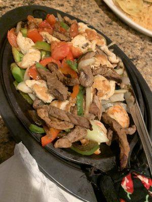 At the Border Fajita - chicken, steak and shrimp