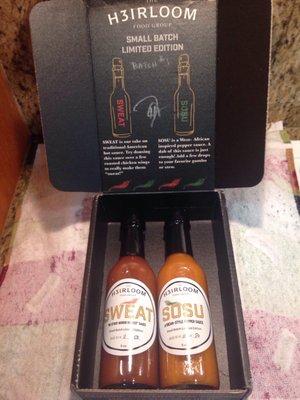 My small batch hot sauces arrived today. Box is signed by Chef Thomas...very cool!