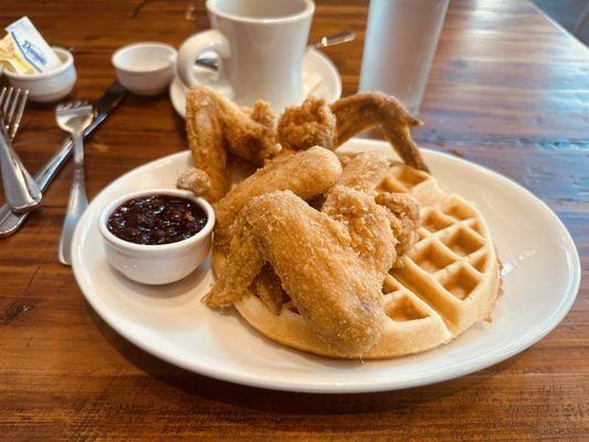 Chicken and waffles with the mixed berry compost