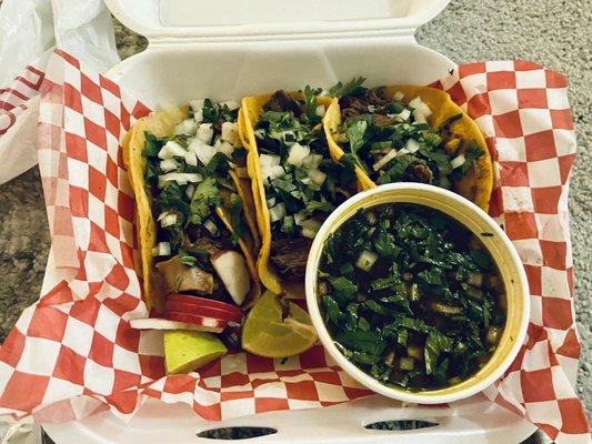 Birria Tacos with consomé