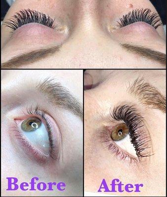 Before and after photos of Xtreme Lash Semi Permanent eyelash extensions.