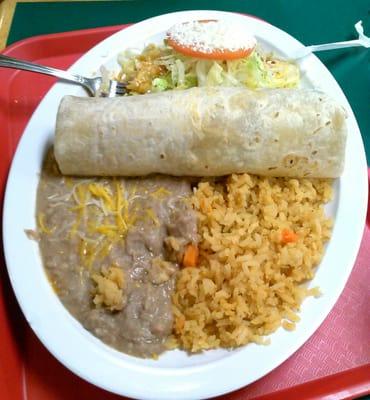 Number 5 burrito & enchilada, $6.75. Tasted pretty okay and was filling split between two people.