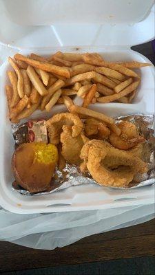 Fried Combo With Catfish   (Plz Excuse It Was To Good To Not Eat Before Taking The Pic)