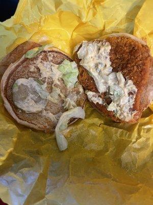 Apparently this is how a spicy chicken sandwich with no mayo, add mac sauce & EXTRA pickles is made. Also where f*ck is my lettuce?