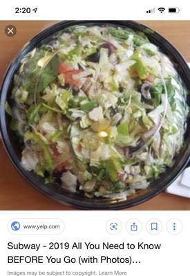 Picture of Subway salad on online. Looks full