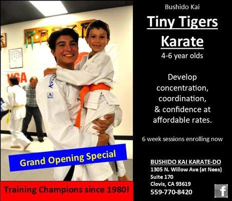 Next session for Tiny Tigers starts 1/8/18 Tues and Thurs 430-515pm $120 for 6 weeks ; check in on yelp during sign up and save $20