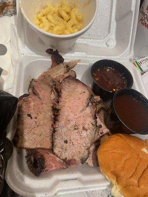 Brisket meal with Mac & Cheese