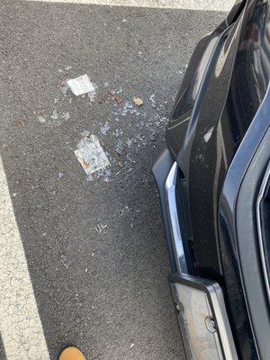 Glass always on the ground from cars being broken into and maintenance doesn't ever clean it up or remove the glass. Safety issue