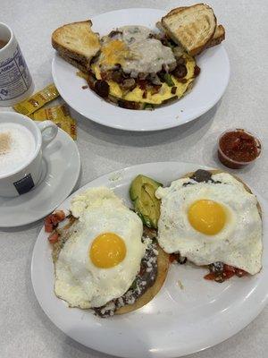 Huevos Rancheros and Fill'er Up Skillet with a Cappuccino