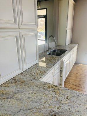 Mable countertops painted cabinets