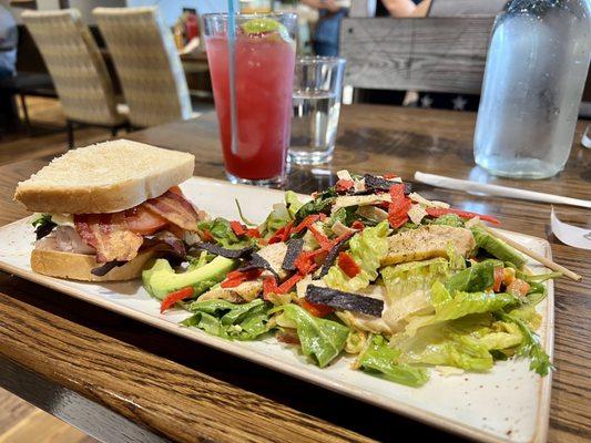 2 for You lunch: 1/2 Monterey Club Sandwich & Chicken Avocado Chop Salad,  with a Pomegranate Pear Punch