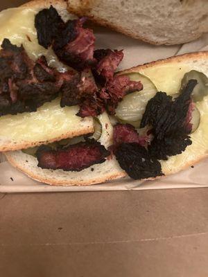 Old meat burnt brisket sandwich