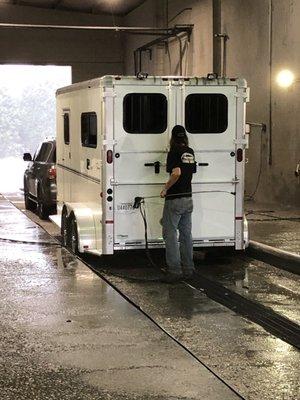 Josh working hard. Look the trailer is white again!