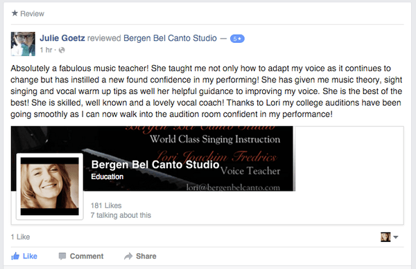 Review for Bergen Bel Canto voice teacher Lori Fredrics. Voice Lessons in Bergen County New Jersey