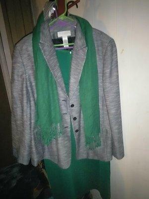 Green dress, blazer & matching scarf from Dress For Success