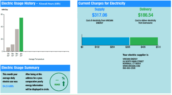 Winter electric bill from Viridian Energy.