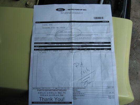 Special order part that fixed the problem  only cost me $225.00 and A-Z got one from China and paid $ 186.00 for it then smoked me for $450