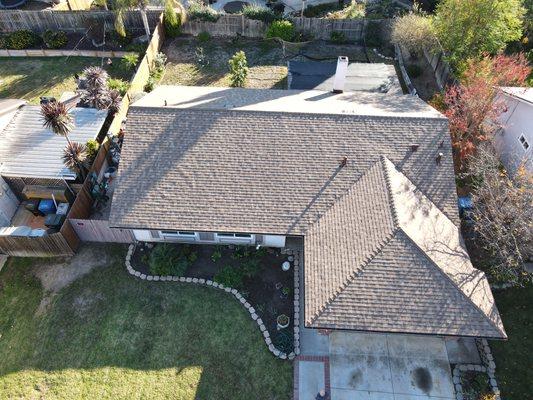 New cool roof shingles in the city of Thousand Oaks. Here we installed Owens Corning shingles   cool plus             GOLDEN MEADOW