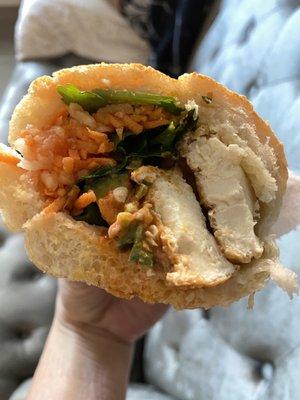 Half view of Tofu Banh Mi Sandwich