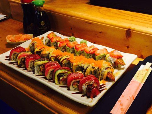 (From the top) Victoria Secret Roll (sweet and tangy) Godzilla Roll (must try) Red Dragon Roll (tuna and avocado topped with unagi sauce)