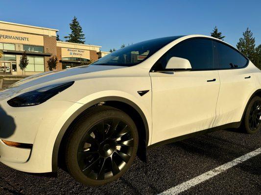 Tesla Model Y ceramic tinted at StageTWO labs in Roseville, CA.