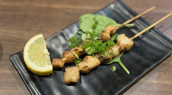 Pork cheek skewers