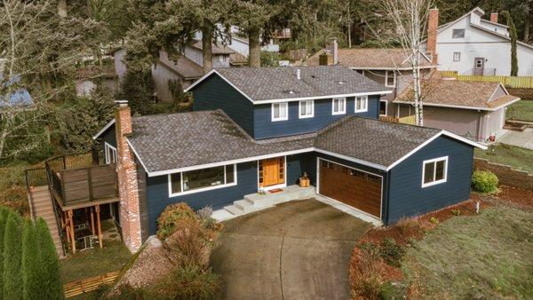 Completed home exterior remodel in Lake Oswego.