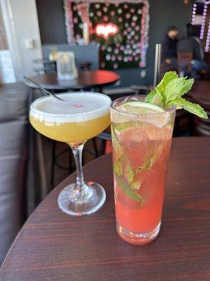 Passionfruit pisco sour and strawberry mojito